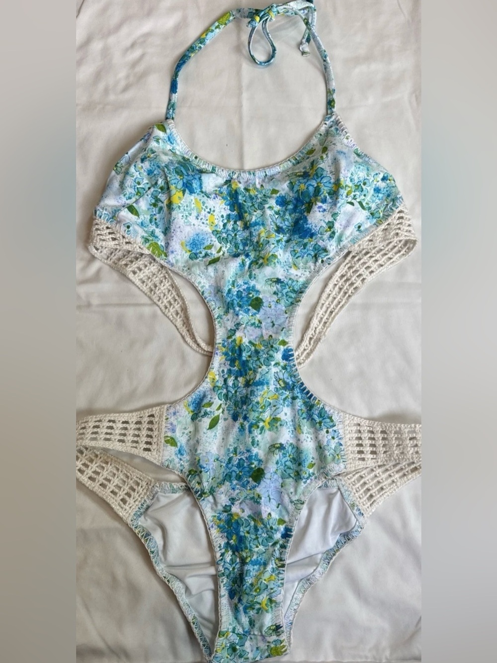 VS Floral Blue & Green Cutout One-Piece Swimsuit